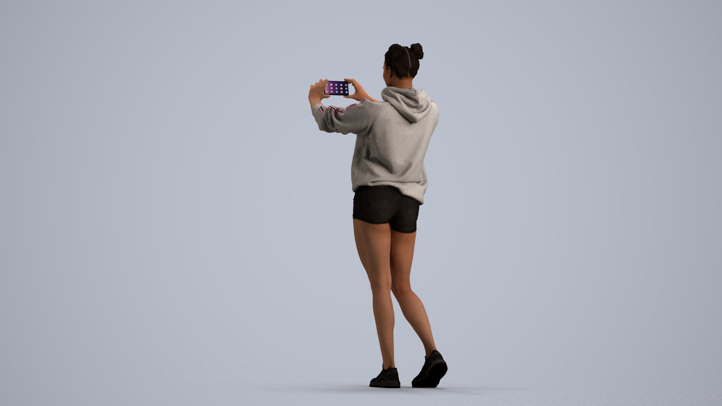 3D people model woman casual standing, scanned human for 3ds Max rendering, front view render