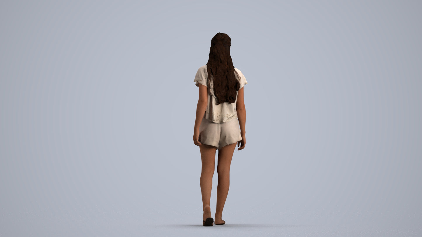 3D people model woman casual walking, scanned human for 3ds Max rendering, front view render