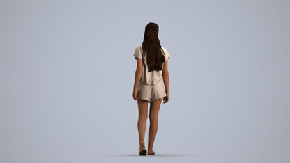 3D people model woman casual walking, scanned human for 3ds Max rendering, front view render
