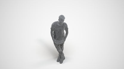 realistic 3D human man casual standing, archviz people FBX OBJ for Blender, wireframe three-quarter view