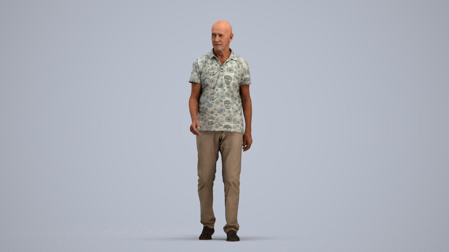 scanned 3D senior man casual walking, photogrammetry people for Enscape and V-Ray, standing pose render