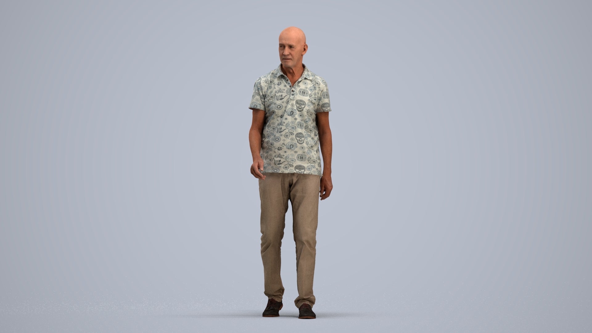 scanned 3D senior man casual walking, photogrammetry people for Enscape and V-Ray, standing pose render