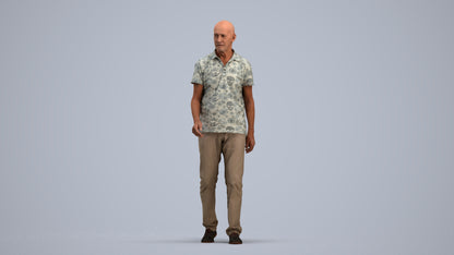 scanned 3D senior man casual walking, photogrammetry people for Enscape and V-Ray, standing pose render