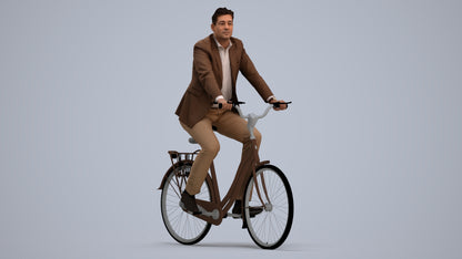 photogrammetry 3D man business cycling, realistic human model archviz FBX, standing pose render