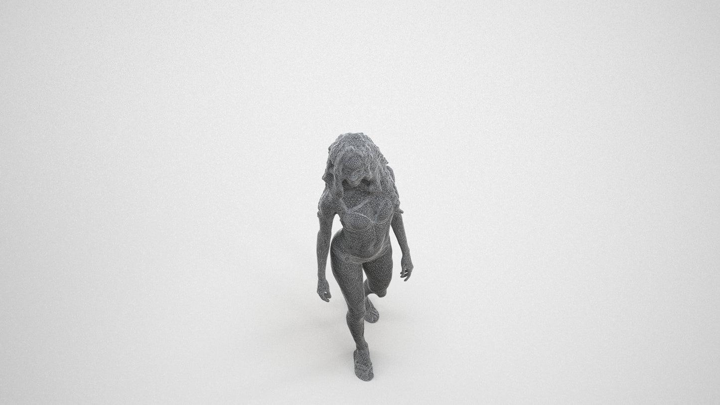 scanned 3D woman pool, photogrammetry people for Enscape and V-Ray, wireframe three-quarter view