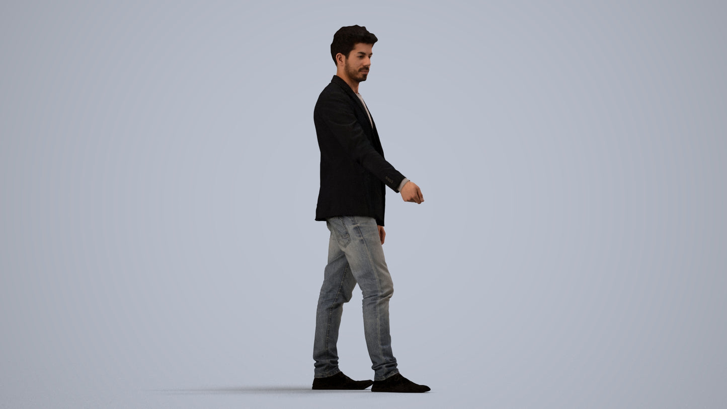 3D people model man casual door, scanned human for 3ds Max rendering, side view render