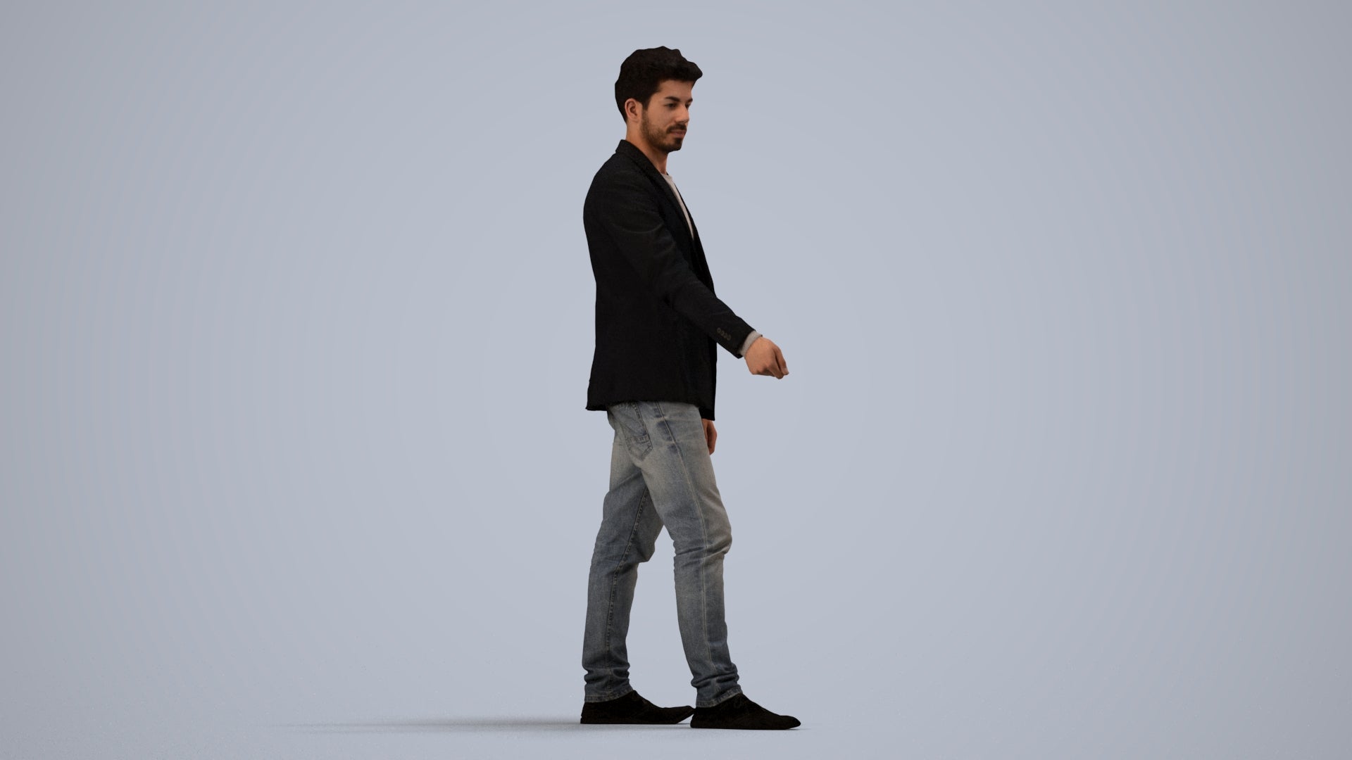3D people model man casual door, scanned human for 3ds Max rendering, side view render