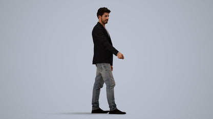 3D people model man casual door, scanned human for 3ds Max rendering, side view render