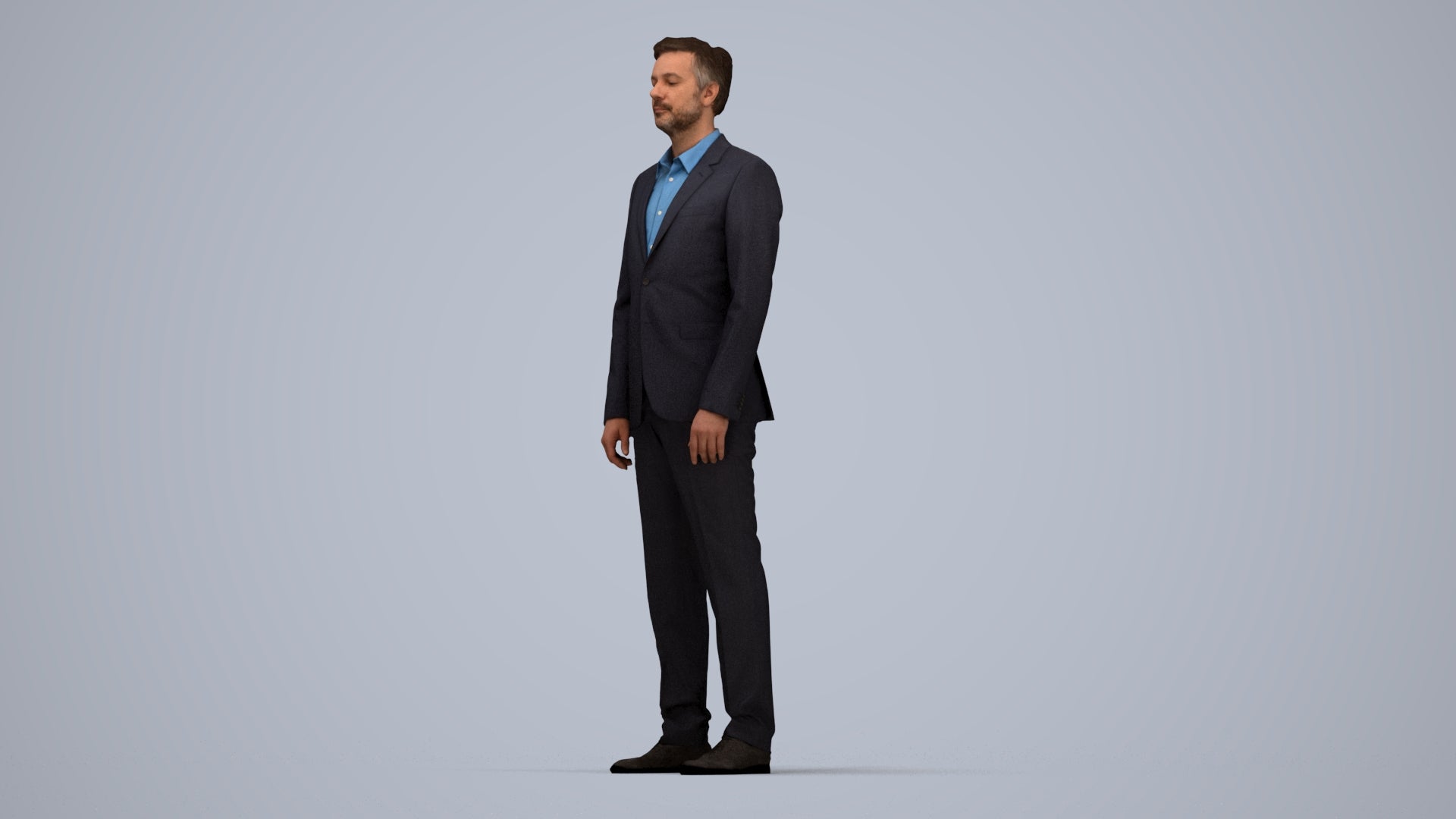 3D people model man business, scanned human for 3ds Max rendering, top-down view render