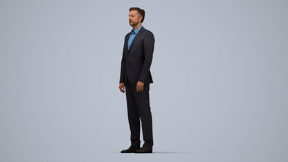 3D people model man business, scanned human for 3ds Max rendering, top-down view render