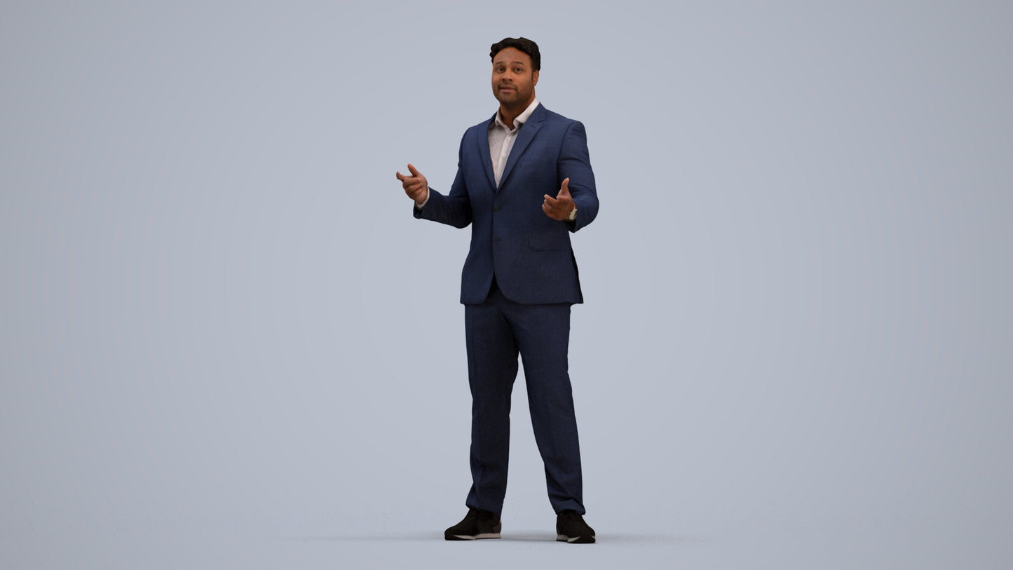 3D human model man business, photogrammetry scanned person for archviz, standing pose render
