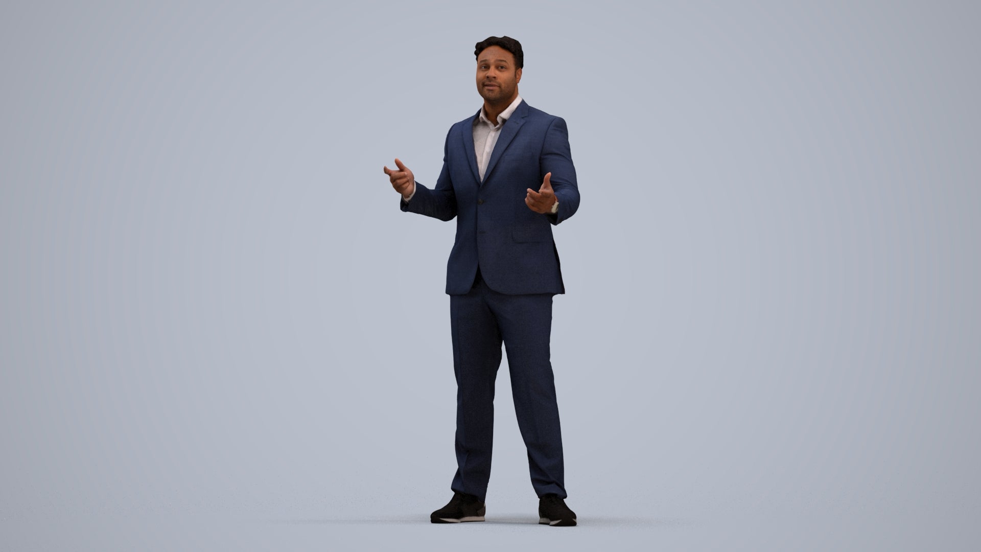 3D human model man business, photogrammetry scanned person for archviz, standing pose render