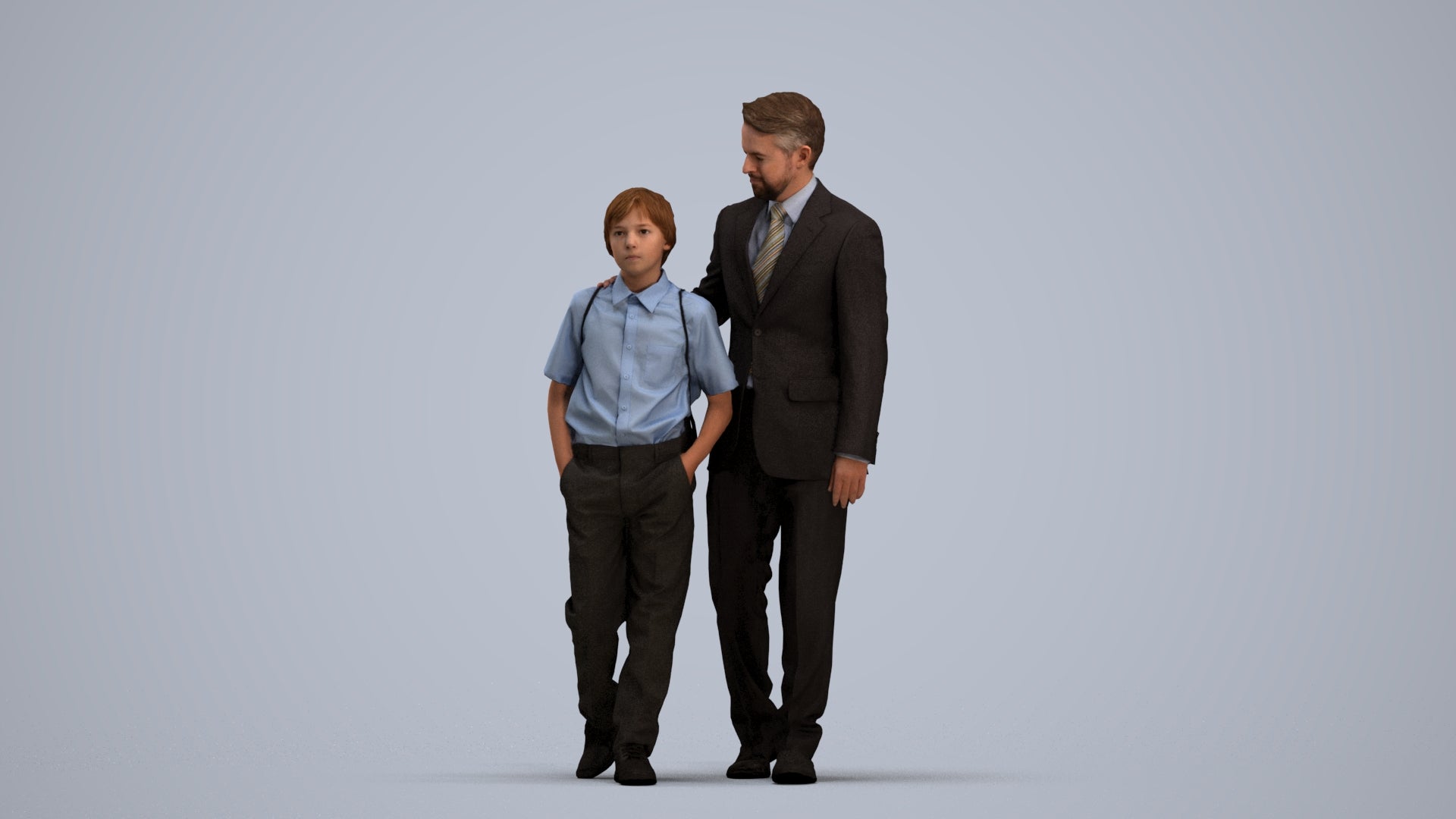 3D people model boy kids, scanned human for 3ds Max rendering, standing pose render