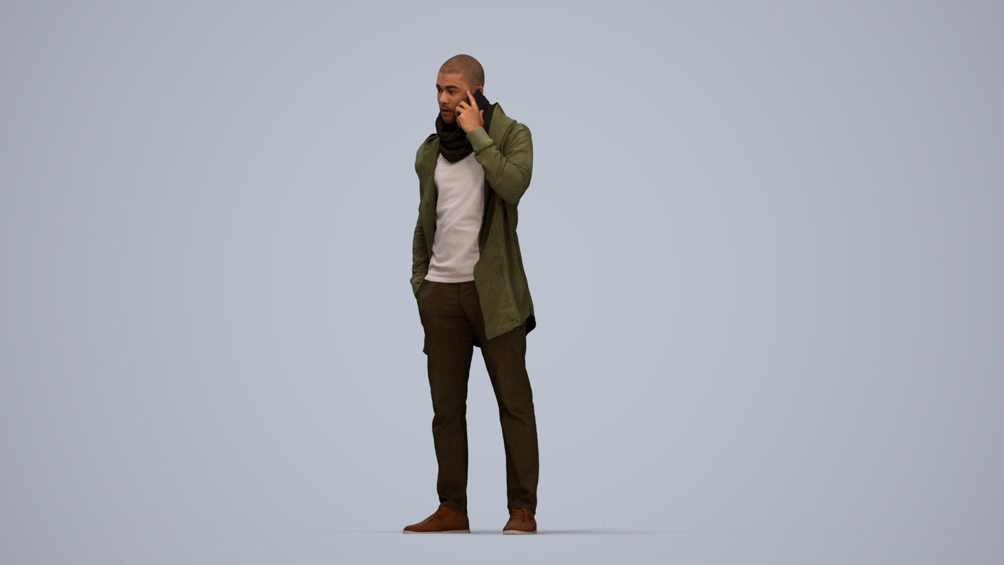 3D scanned man standing casual, photorealistic archviz people for Enscape and SketchUp, top-down view render