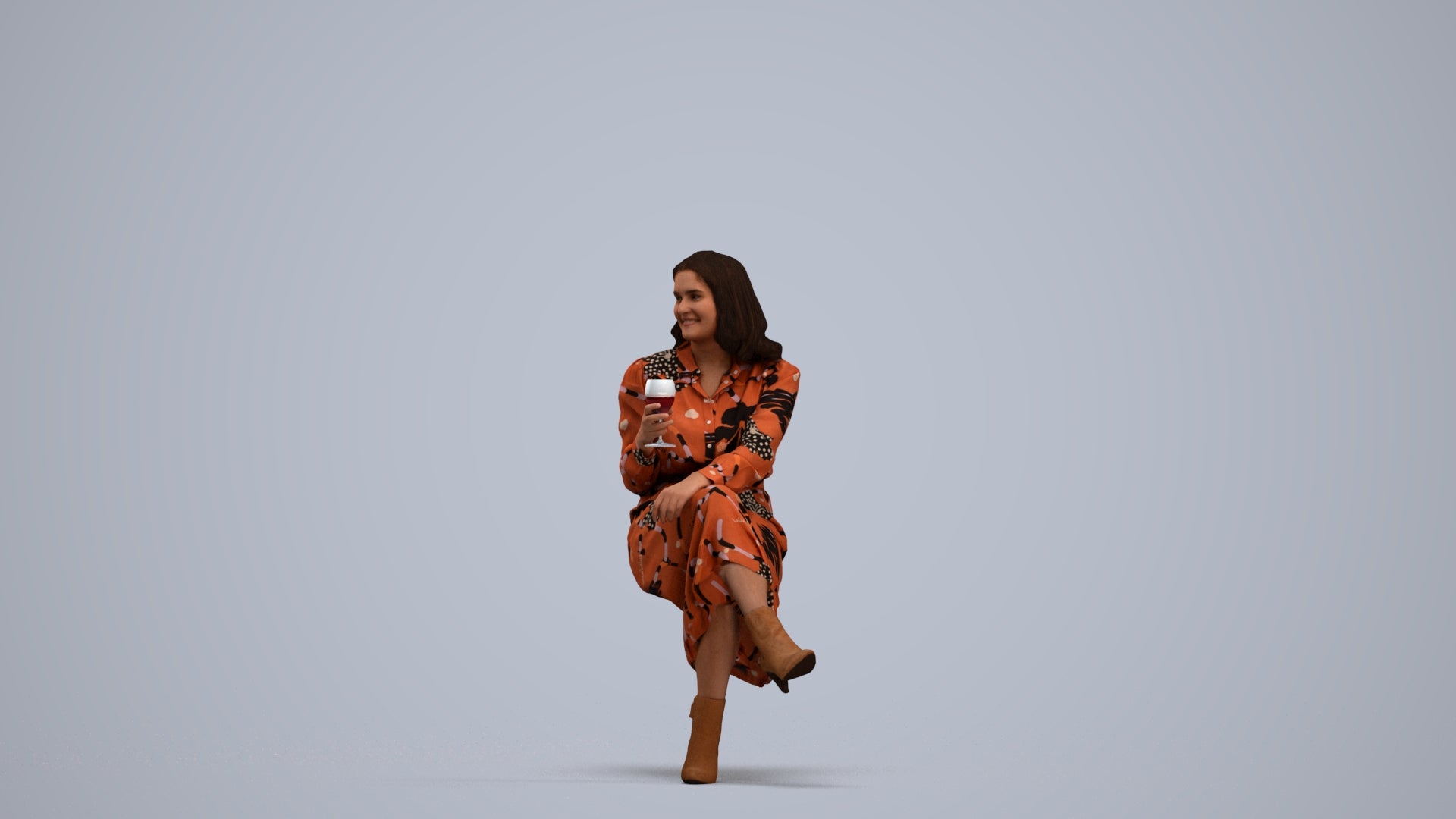 photogrammetry 3D woman casual sitting, realistic human model archviz FBX, standing pose render