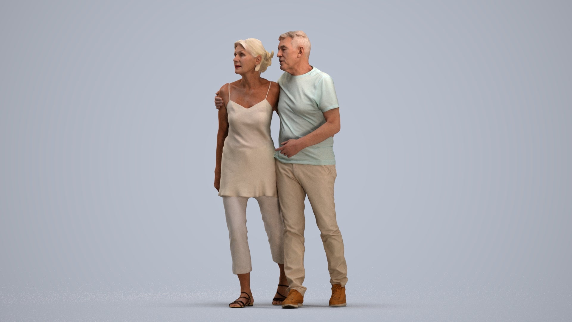 realistic 3D human senior woman casual couple, archviz people FBX OBJ for Blender, standing pose render