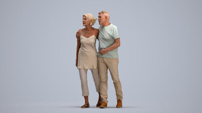 realistic 3D human senior woman casual couple, archviz people FBX OBJ for Blender, standing pose render