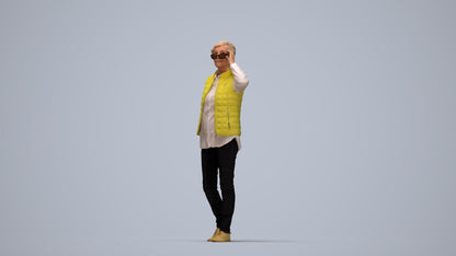 3D human model senior woman casual standing, photogrammetry scanned person for archviz, top-down view render