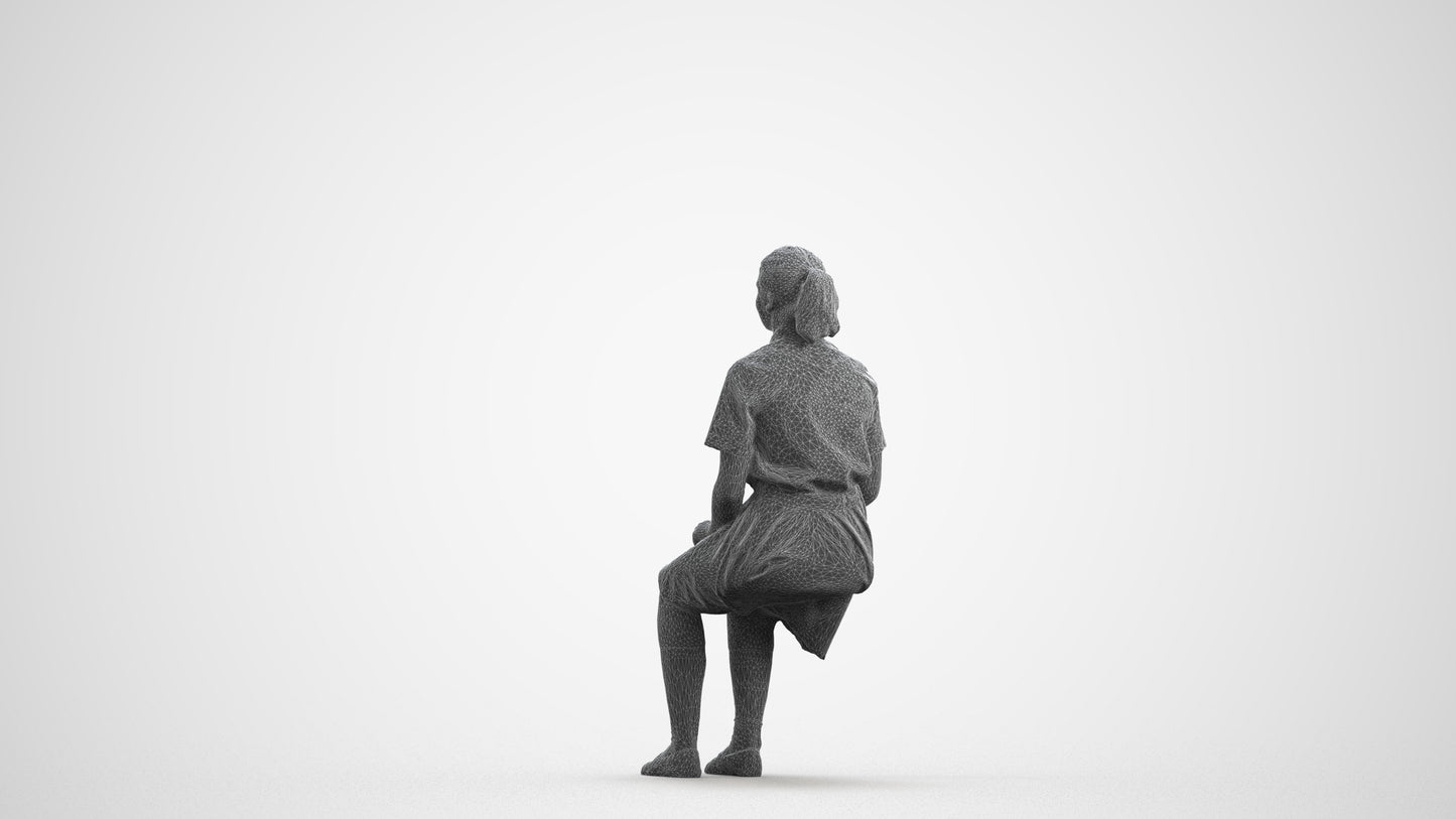 realistic 3D human girl kids, archviz people FBX OBJ for Blender, wireframe front view