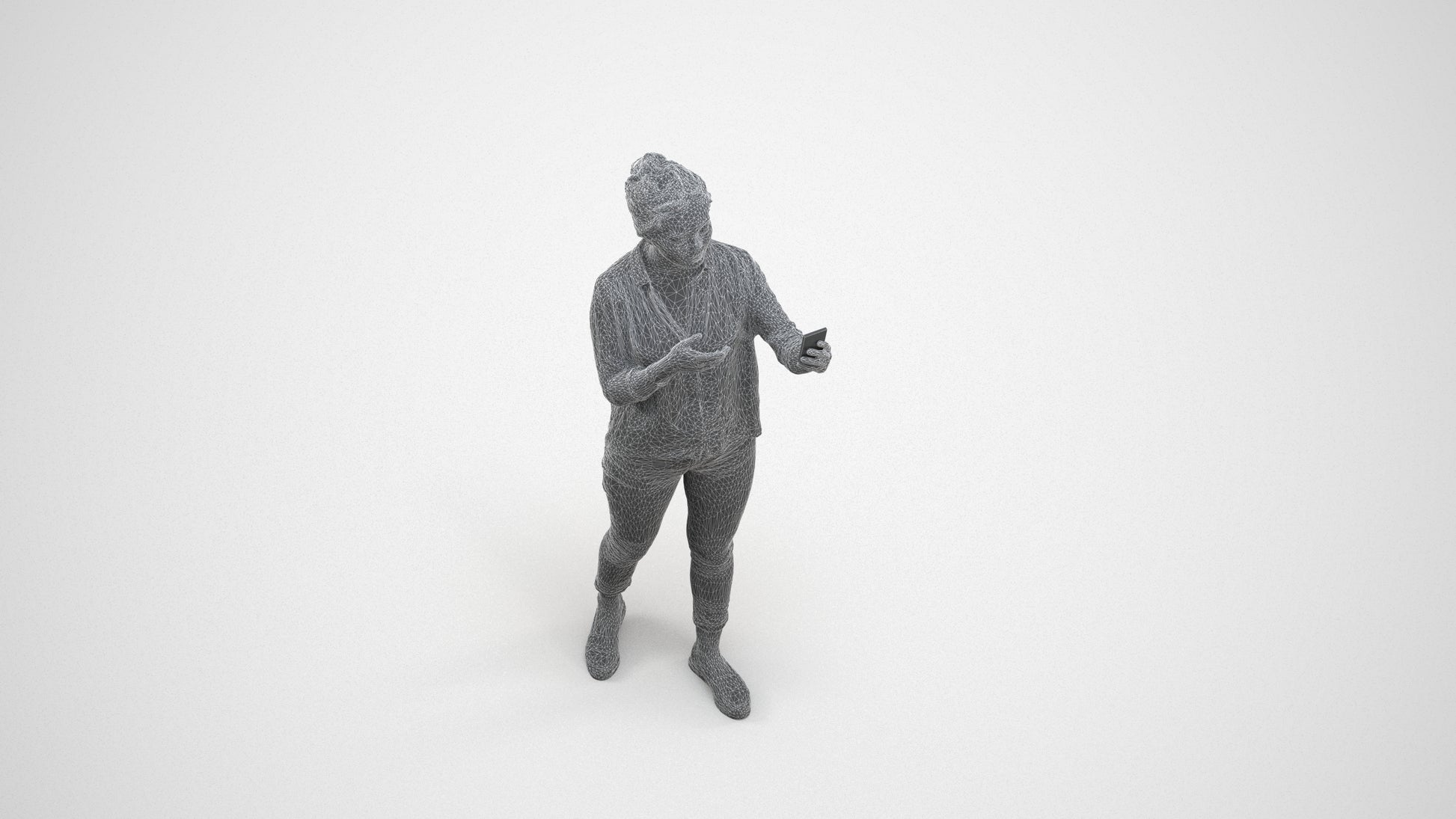 realistic 3D people woman casual standing, render-ready for V-Ray and Corona, FBX OBJ, wireframe three-quarter view