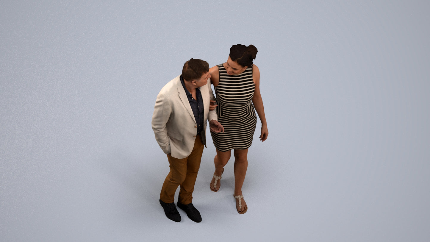 realistic 3D people woman casual couple, render-ready for V-Ray and Corona, FBX OBJ, back view render
