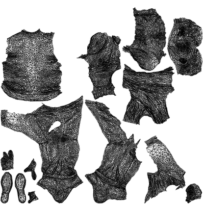 realistic 3D man casual sitting, scanned archviz people for Blender and 3ds Max, wireframe top-down view