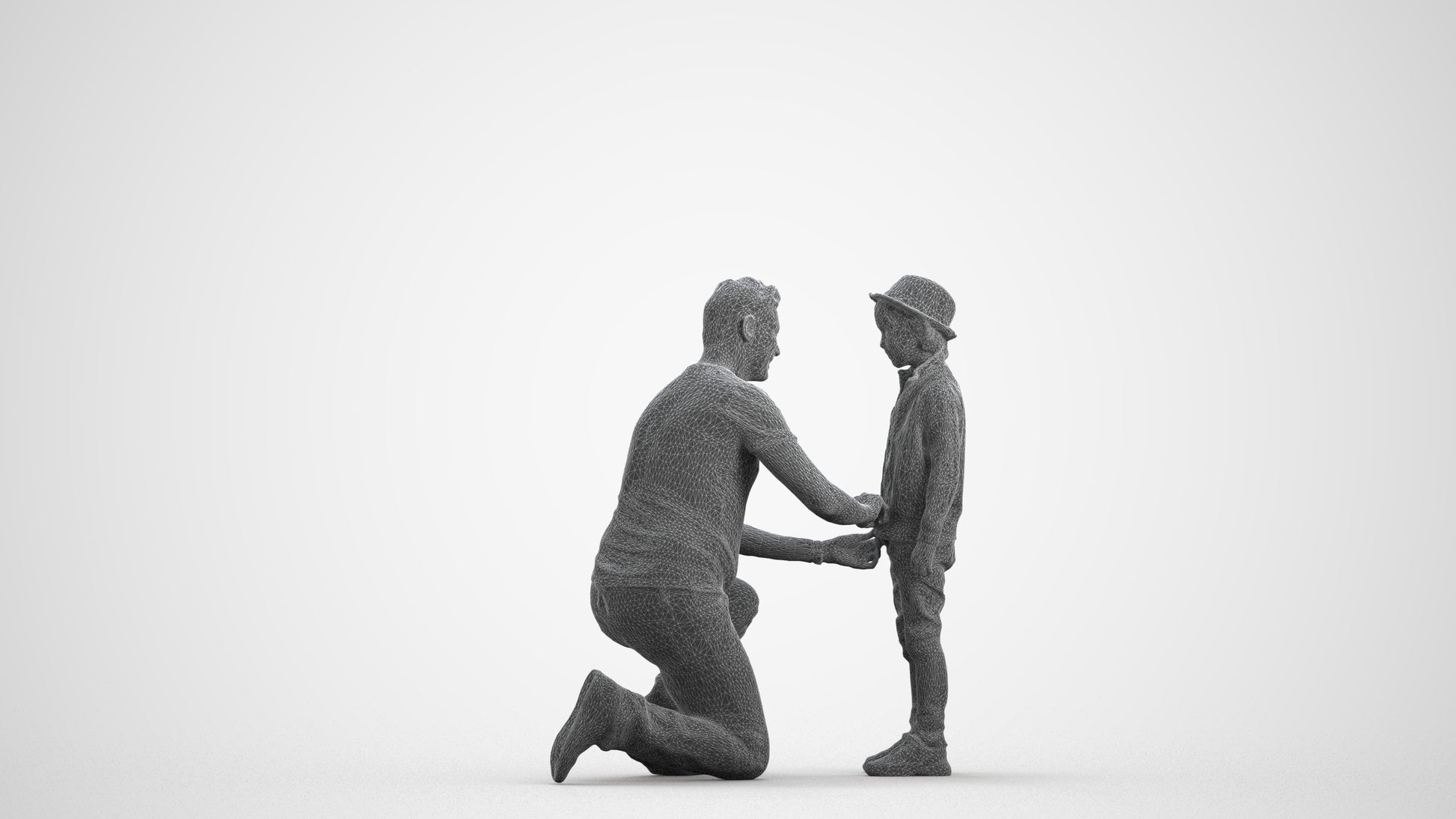 realistic 3D boy casual kids, scanned archviz people for Blender and 3ds Max, wireframe front view