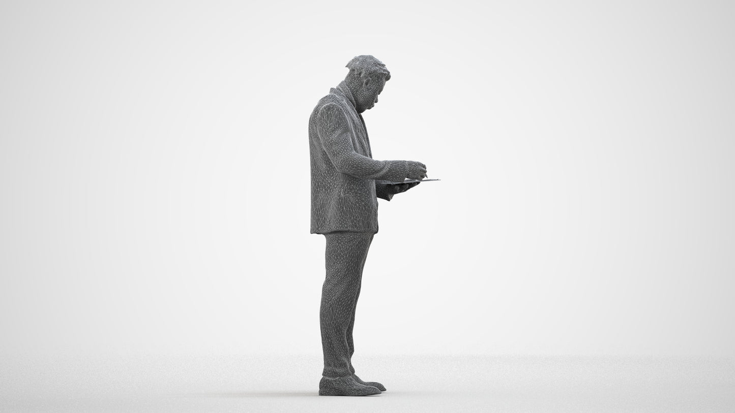 realistic 3D man business, scanned archviz people for Blender and 3ds Max, wireframe side view