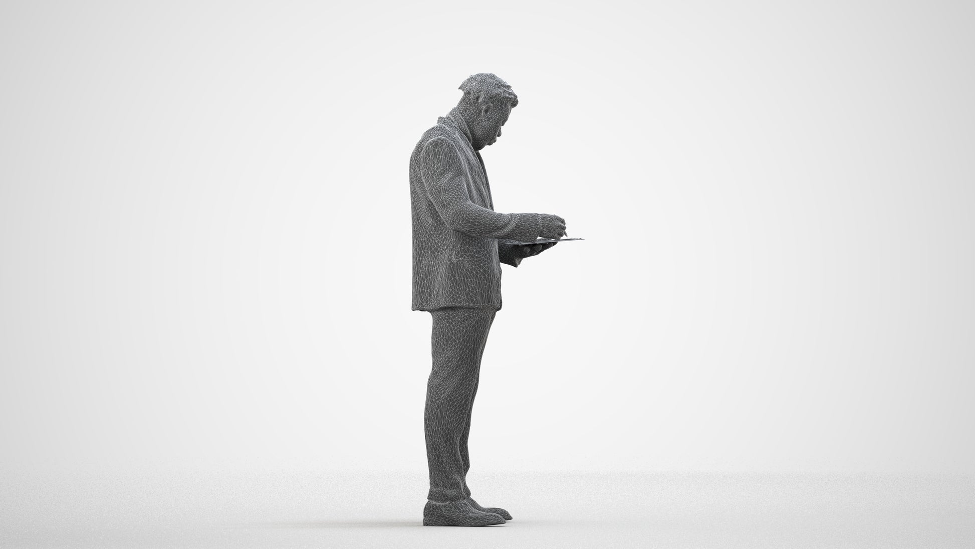 realistic 3D man business, scanned archviz people for Blender and 3ds Max, wireframe side view