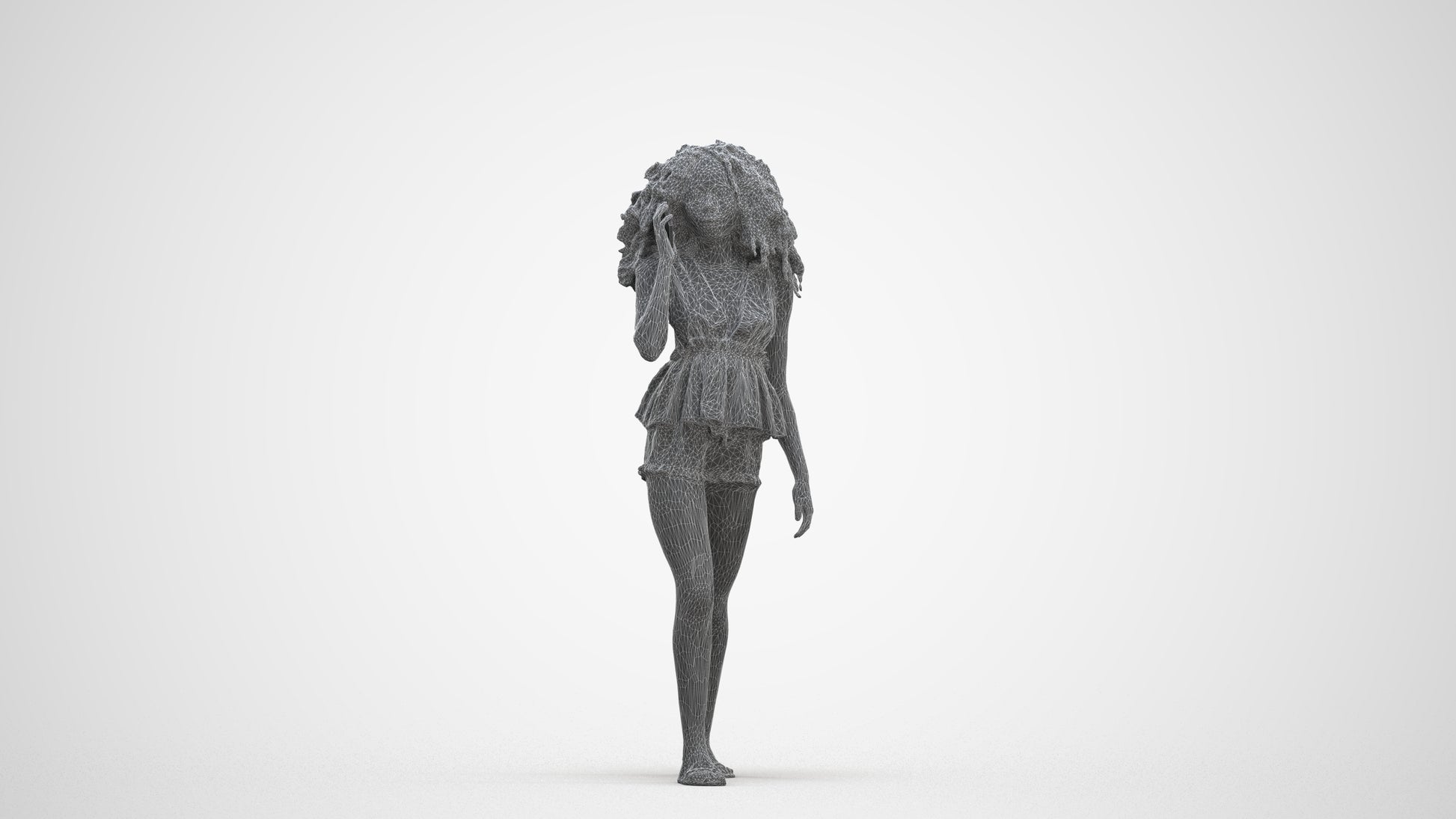3D scanned woman walking casual, photorealistic archviz people for Enscape and SketchUp, three-quarter front view render