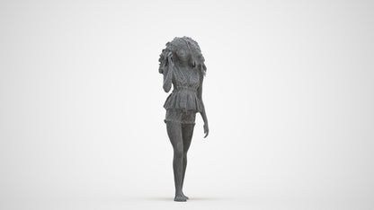 3D scanned woman walking casual, photorealistic archviz people for Enscape and SketchUp, three-quarter front view render
