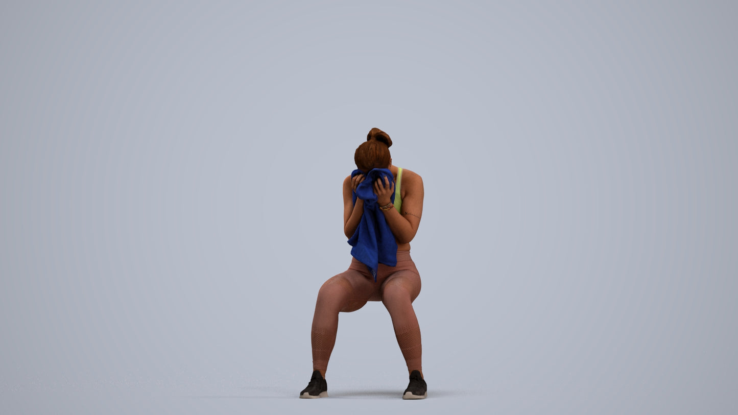 3D human model woman casual sport, photogrammetry scanned person for archviz, standing pose render