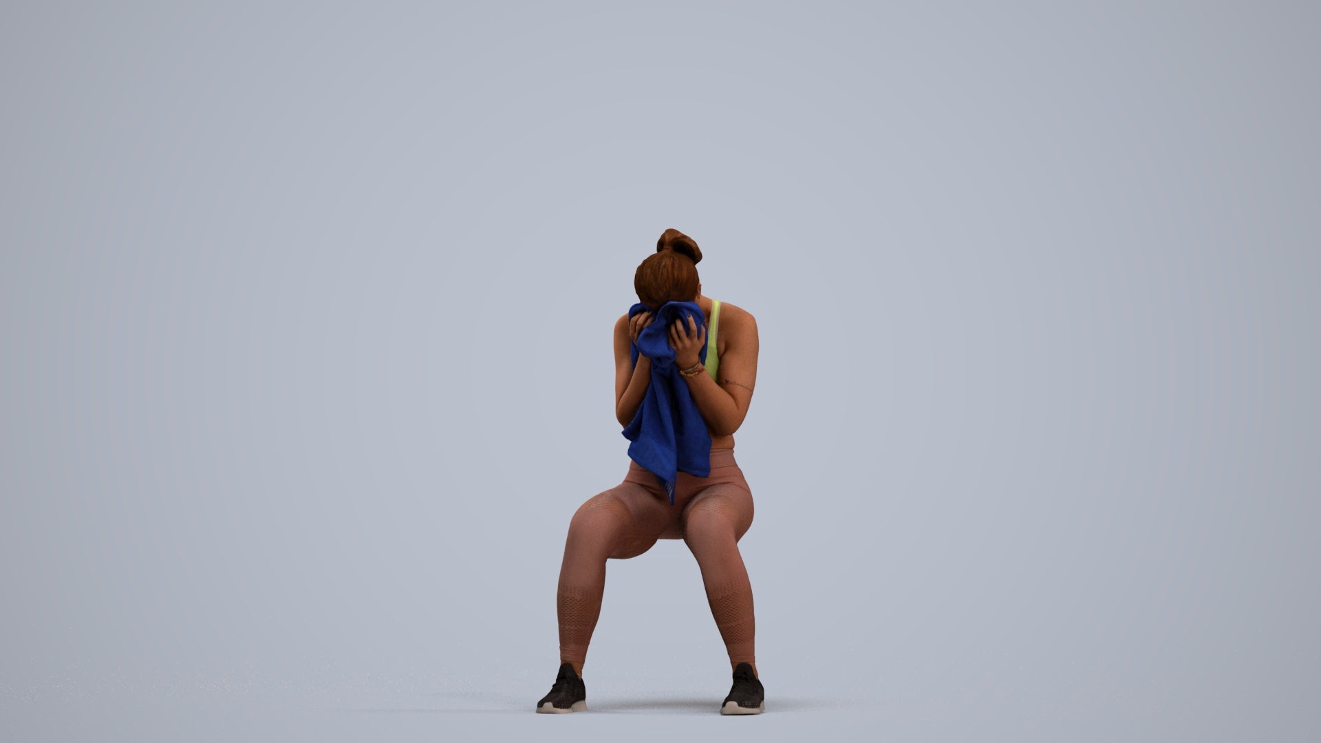 3D human model woman casual sport, photogrammetry scanned person for archviz, standing pose render