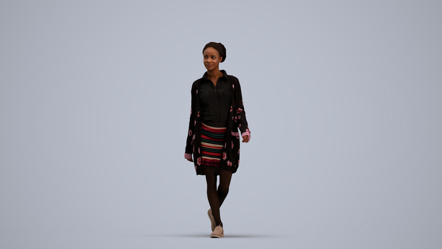 3D scanned woman walking casual, photorealistic archviz people for Enscape and SketchUp, standing pose render