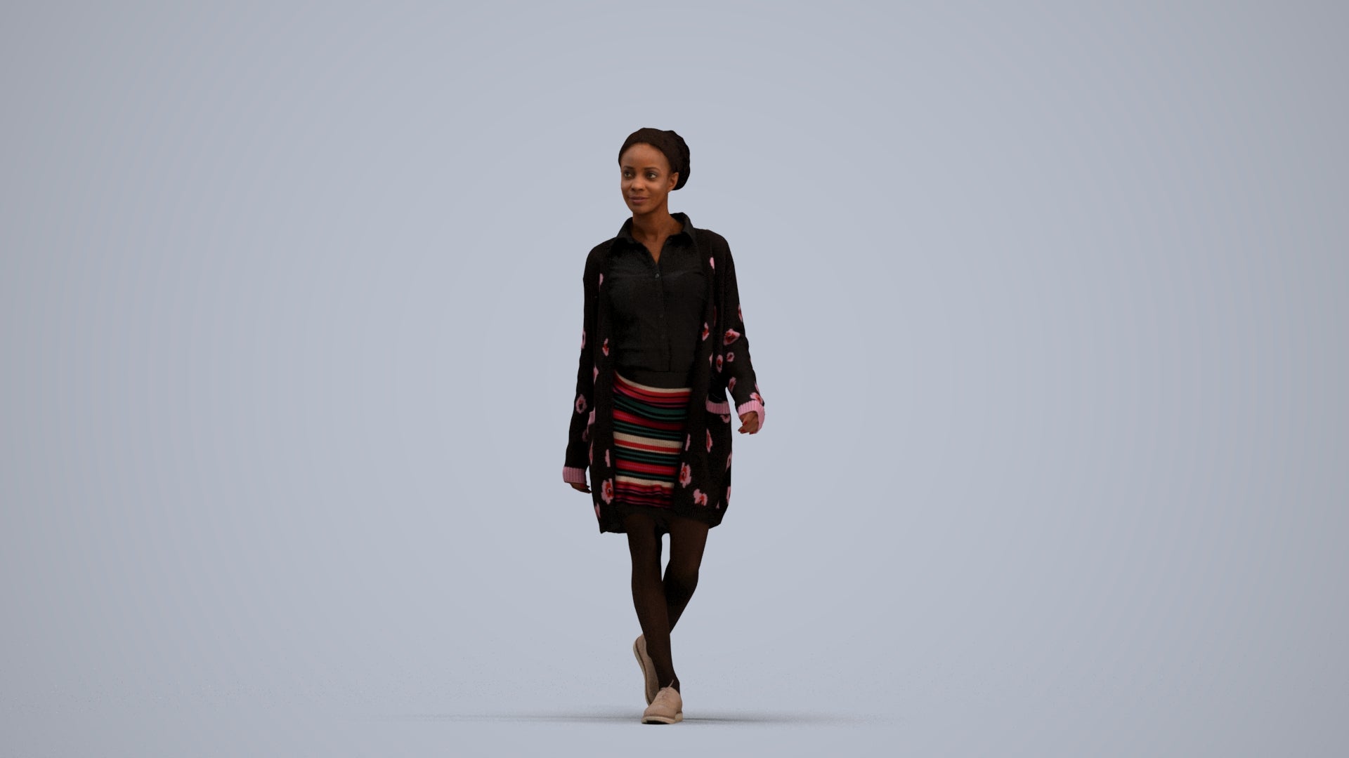 3D scanned woman walking casual, photorealistic archviz people for Enscape and SketchUp, standing pose render