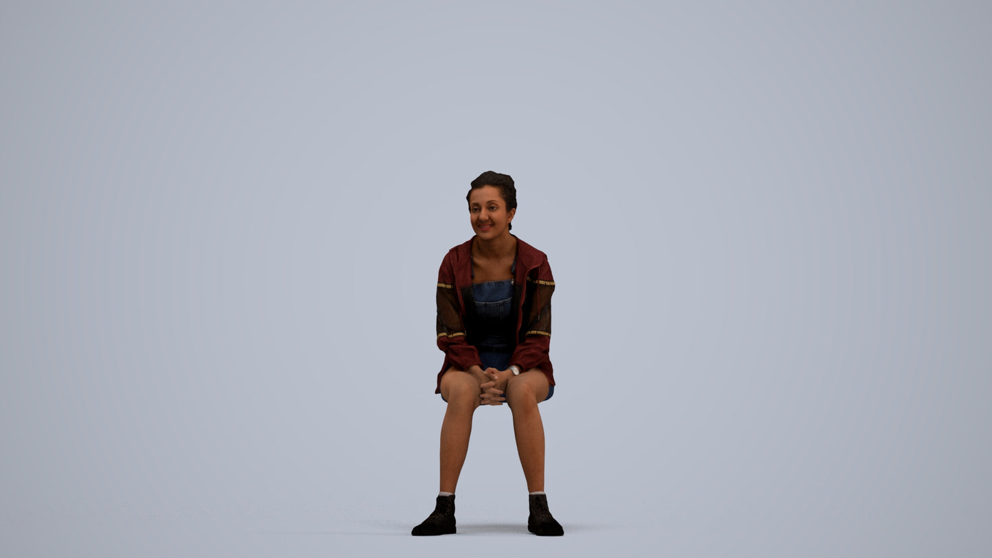 3D scanned woman sitting casual, photorealistic archviz people for Enscape and SketchUp, standing pose render