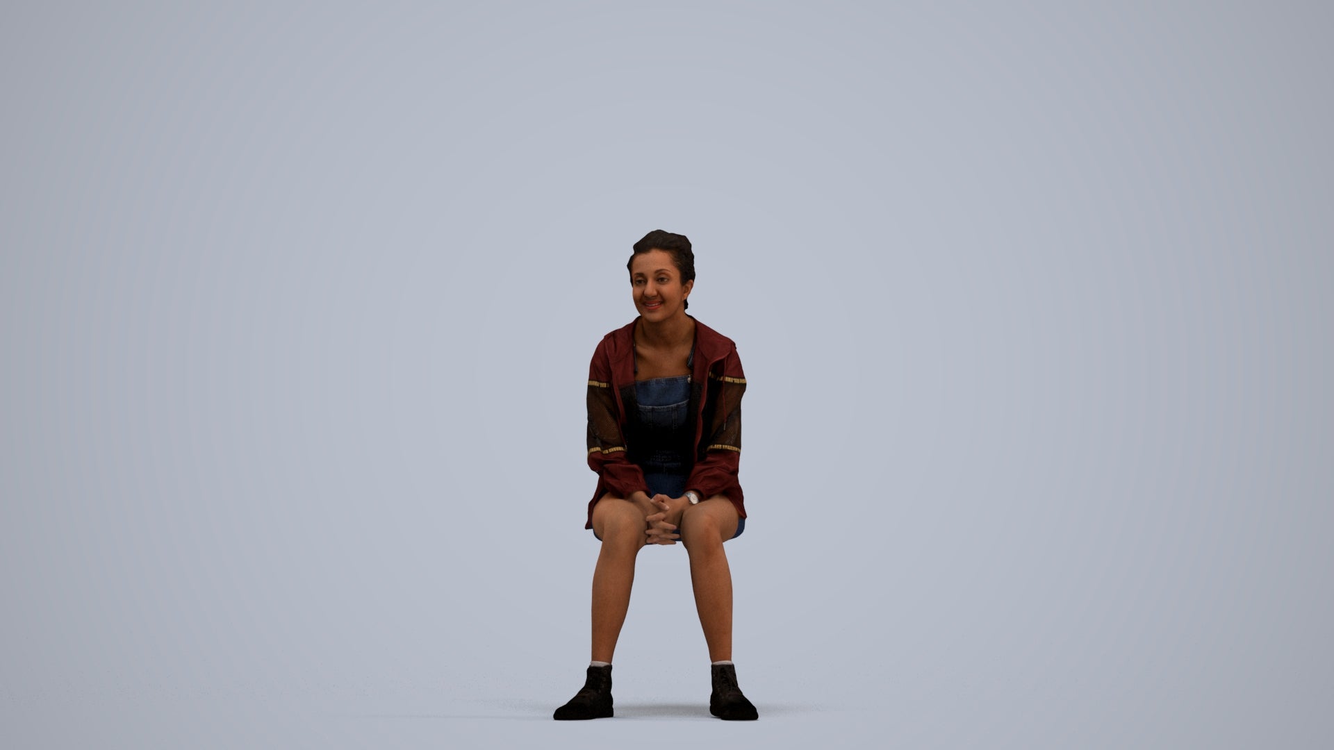 3D scanned woman sitting casual, photorealistic archviz people for Enscape and SketchUp, standing pose render