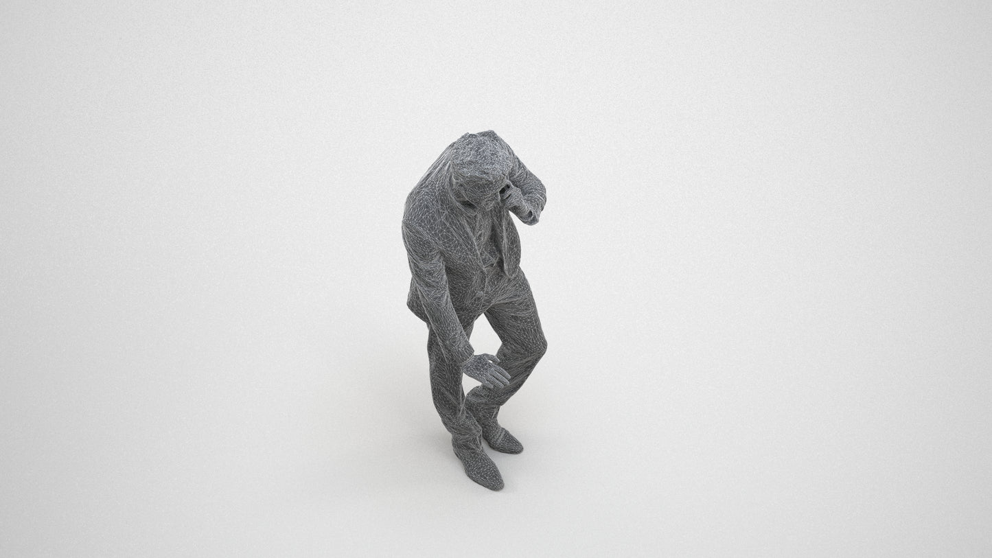 realistic 3D human man business, archviz people FBX OBJ for Blender, wireframe three-quarter view