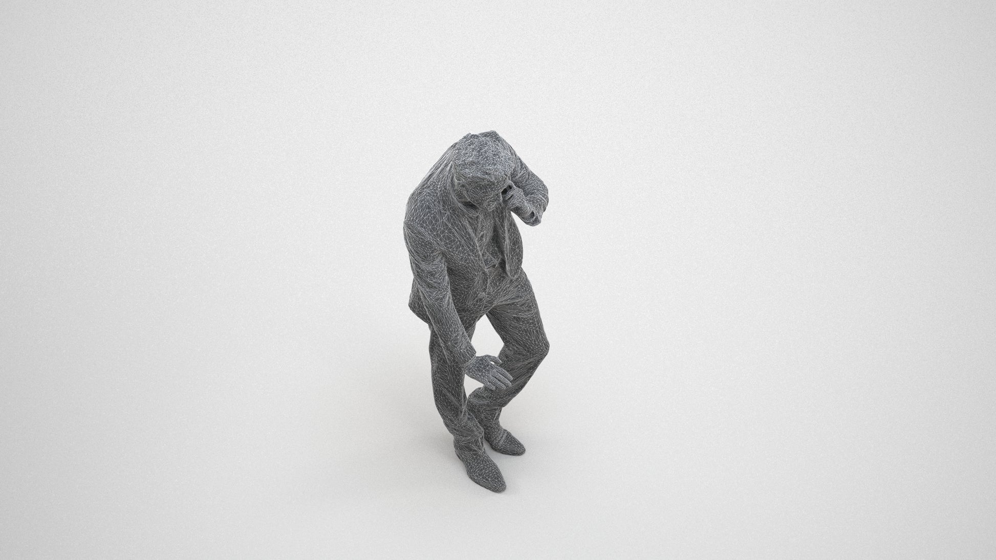 realistic 3D human man business, archviz people FBX OBJ for Blender, wireframe three-quarter view