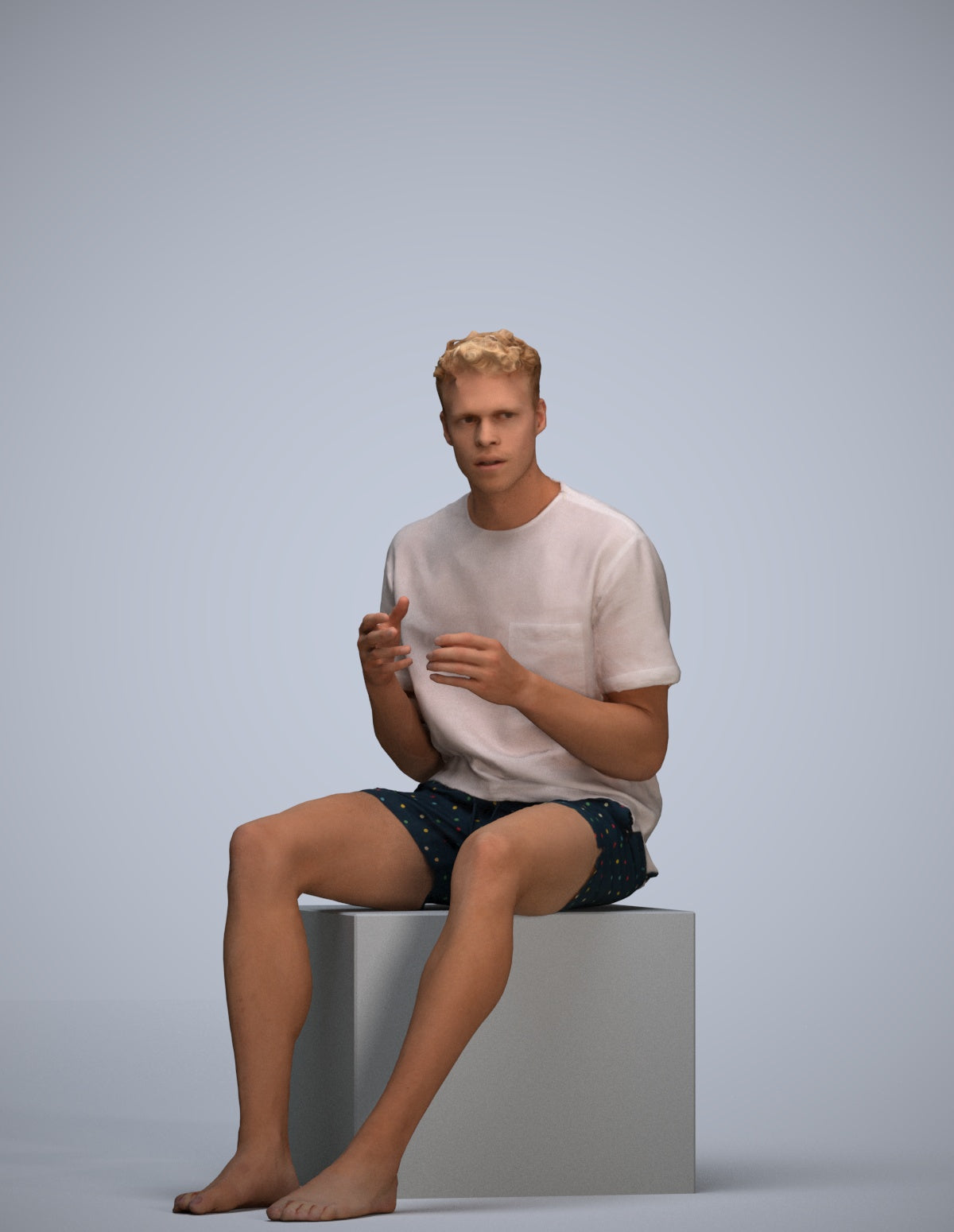 3D scanned man sitting casual, photorealistic archviz people for Enscape and SketchUp