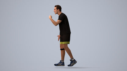 3D human model man sport, photogrammetry scanned person for archviz, three-quarter view render