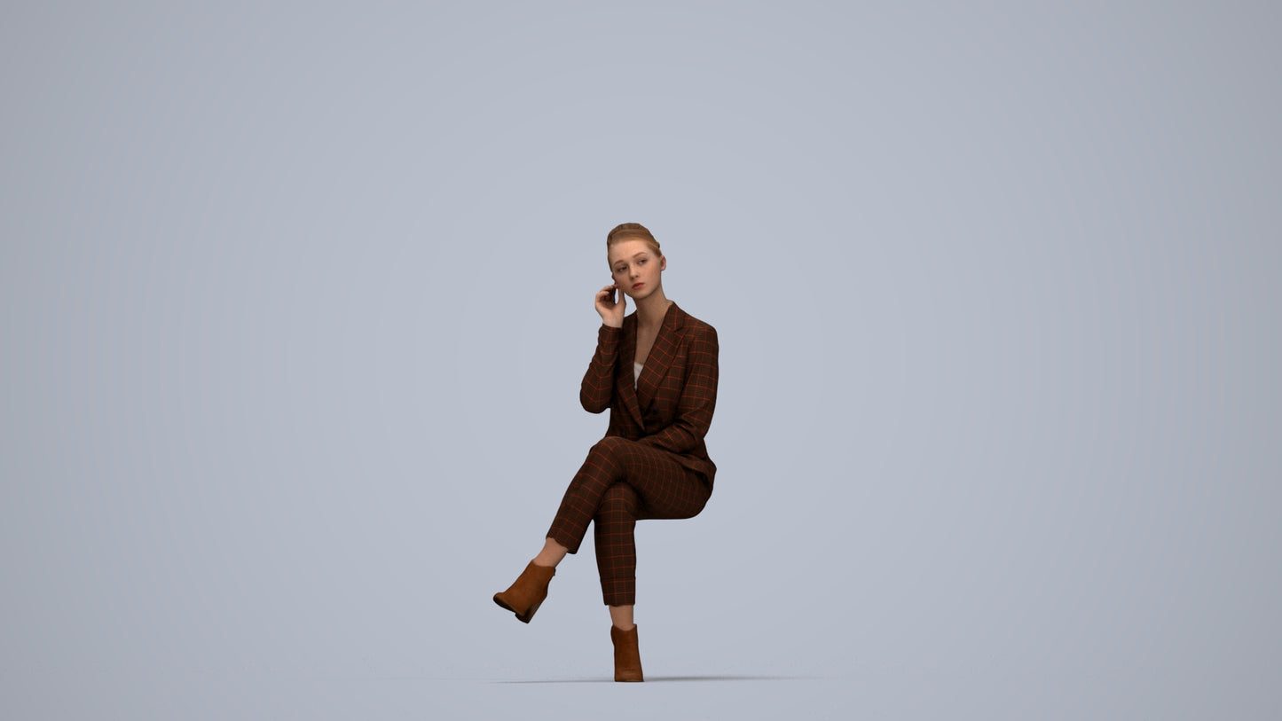 realistic 3D human woman business, archviz people FBX OBJ for Blender, top-down view render