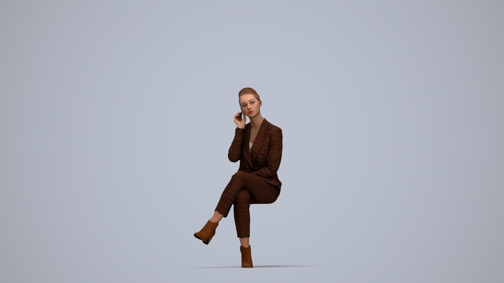 realistic 3D human woman business, archviz people FBX OBJ for Blender, top-down view render
