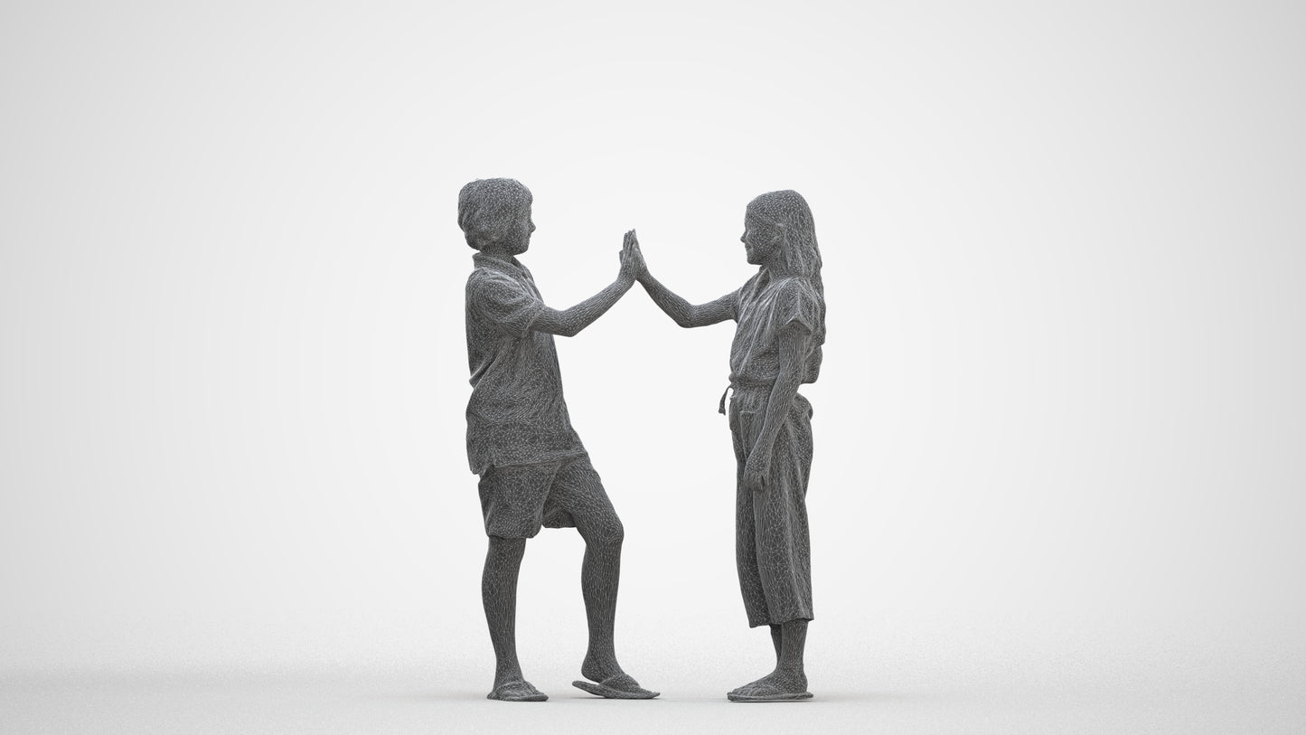 3D people model girl kids, scanned human for 3ds Max rendering, three-quarter front view render