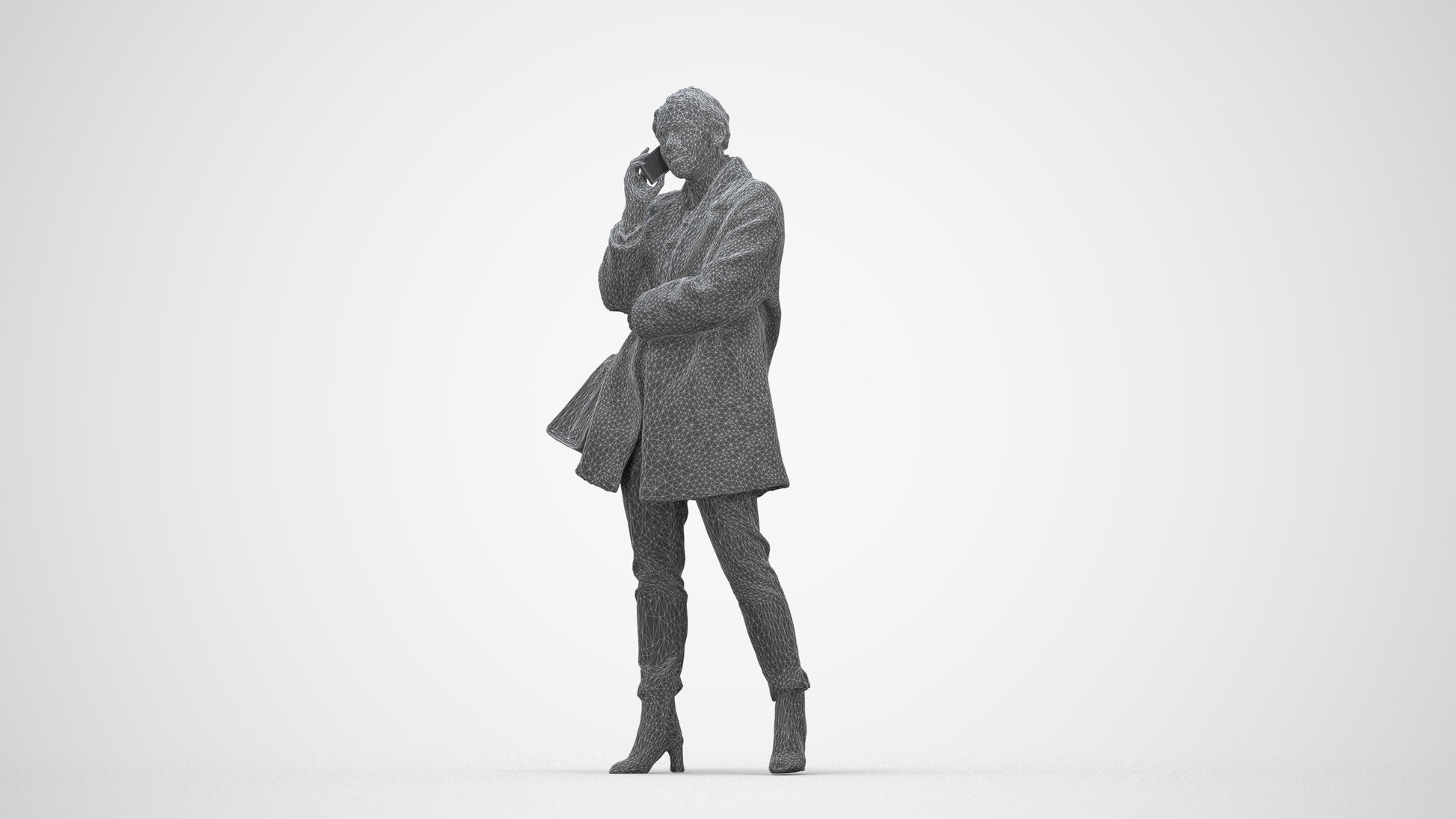 photogrammetry 3D woman business standing, realistic human model archviz FBX, wireframe back view