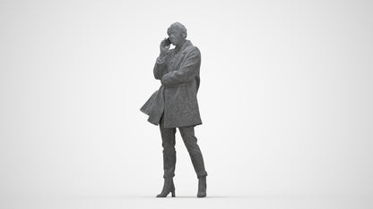 photogrammetry 3D woman business standing, realistic human model archviz FBX, wireframe back view