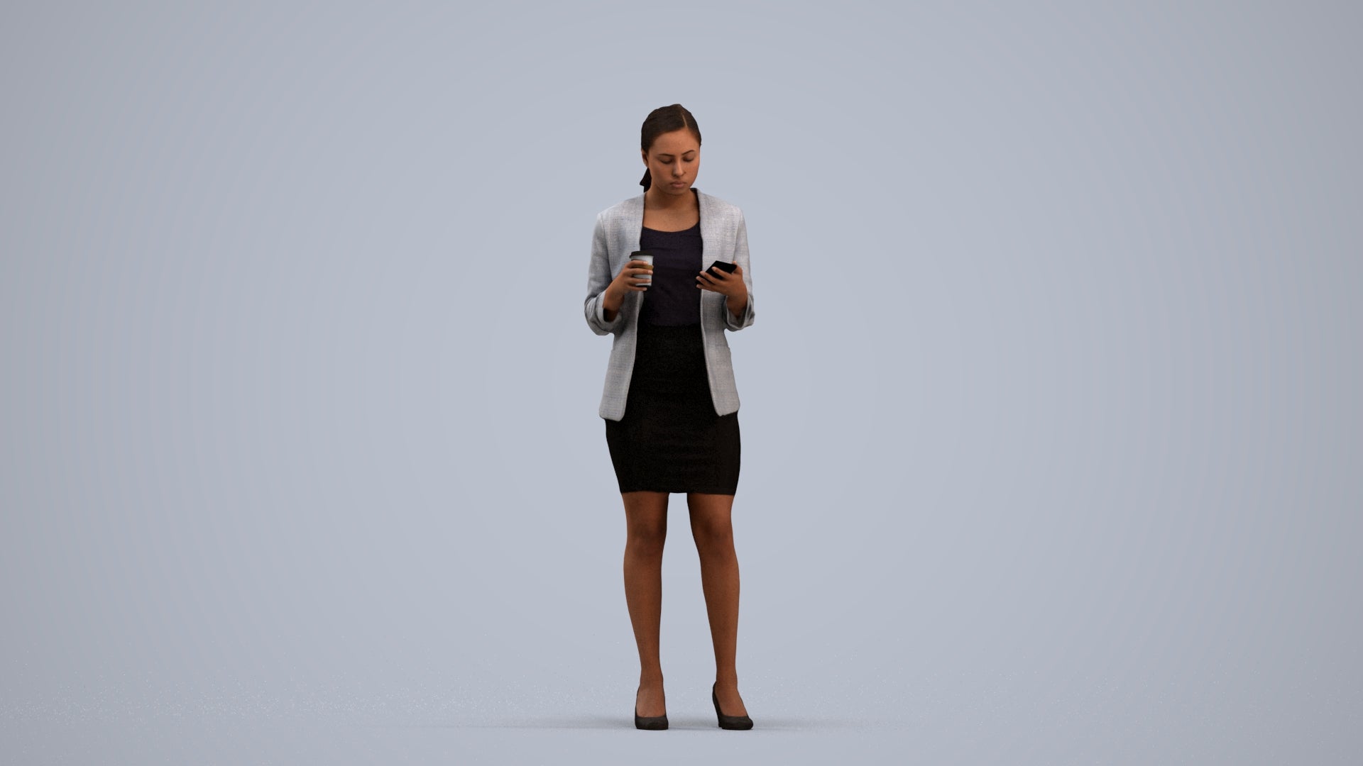 scanned 3D woman business, photogrammetry people for Enscape and V-Ray, standing pose render