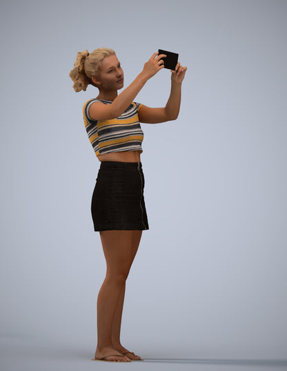 3D human model woman casual standing, photogrammetry scanned person for archviz