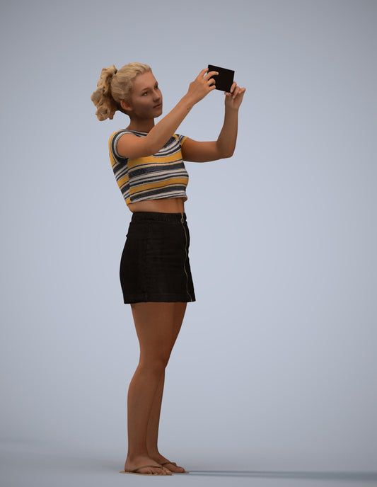 3D human model woman casual standing, photogrammetry scanned person for archviz