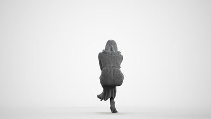 3D scanned woman sitting casual, photorealistic archviz people for Enscape and SketchUp, wireframe front view